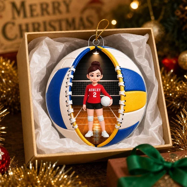 Personalized Volleyball Acrylic Ornament, Cute Player Holding Ball on Court, Creative Gift for Volleyball Families