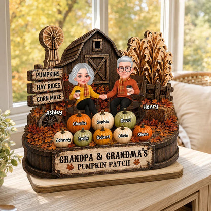 Personalized 2-Layer Wooden Plaque, Rustic Pumpkin Patch, Unique Gift for Grandma & Grandpa