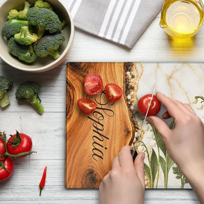 Personalized Tempered Glass Cutting Board, Warm Birth Flower Design, Unique Botanical Gift for Her