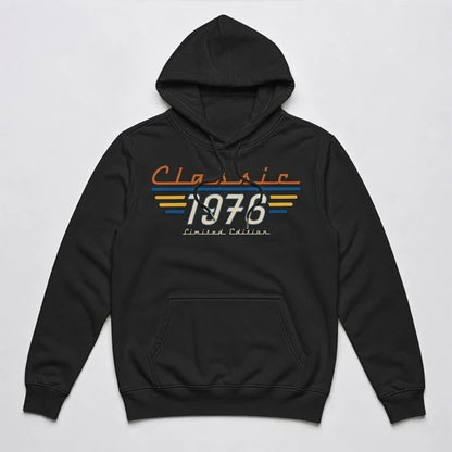 Personalized Retro Classic Tee, Man Wearing Bold 70s Typography in an Urban Setting, Unique Gift for Him