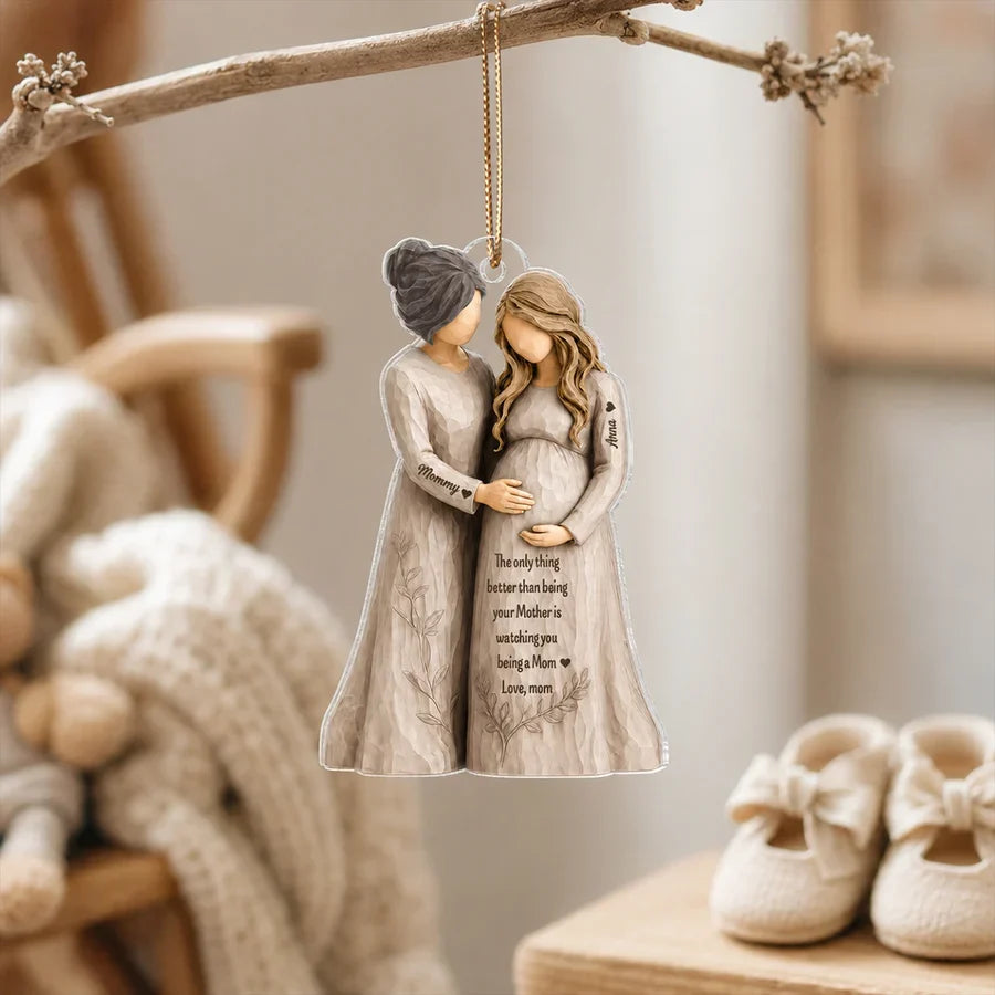 Watching You Become a Mom Acrylic Ornament, Mom Touching Daughter's Belly, Personalized Creative Gift