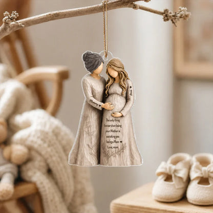Watching You Become a Mom Acrylic Ornament, Mom Touching Daughter's Belly, Personalized Creative Gift