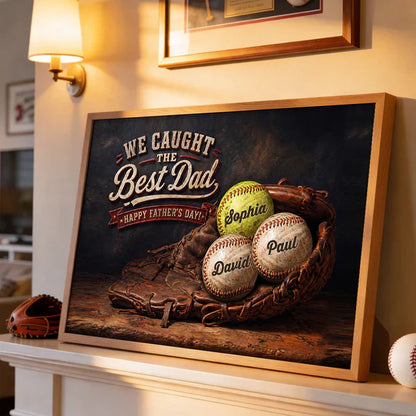 Personalized Poster with Vintage Baseball Glove & Balls, Unique Father's Day Gift for Dad