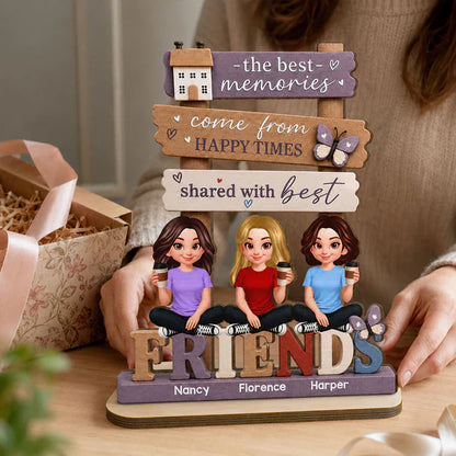Personalized 2-Layer Wooden Plaque, Sitting Friends with Coffee, Unique Gift for Close Friends