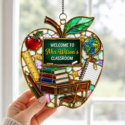 Teacher Apple Acrylic Suncatcher Ornament, Personalized Classroom Decor for Sunlit Windows, Unique Gift