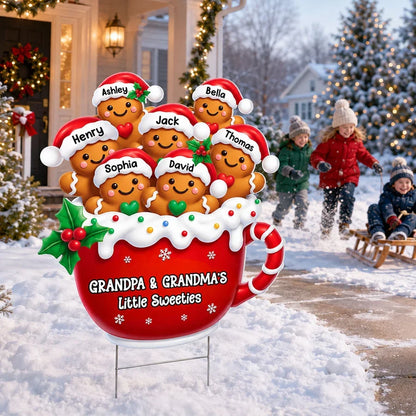 Grandpa & Grandma's Little Sweeties Shaped Yard Sign, Personalized Gingerbread Family, Creative Gift for Grandparents