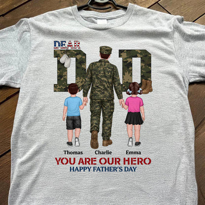 Personalized Army Dad Classic Tee, Walking Hand in Hand Design, Unique Father's Day Gift for Dad