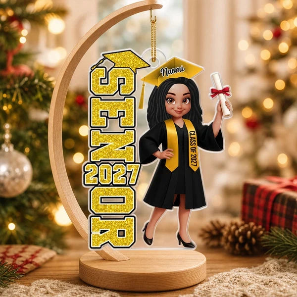 Personalized Acrylic Ornament, Proud Senior in Cap and Gown Holding Diploma, Creative Keepsake Gift for Graduate