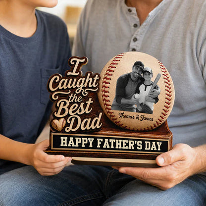 Personalized 2-Layer Wooden Plaque, Baseball Dad Photo Display, Unique Gift for Father's Day