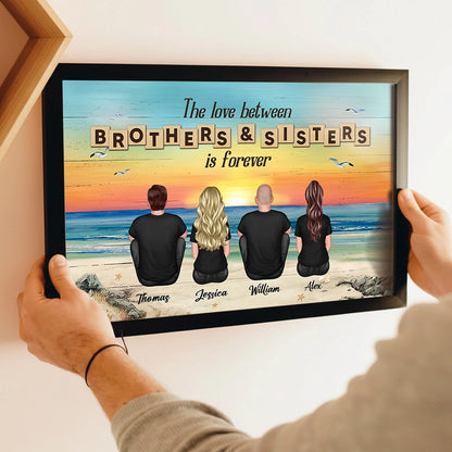 Brothers & Sisters Forever Poster — Personalized Beach Backview Wall Art for Family Love