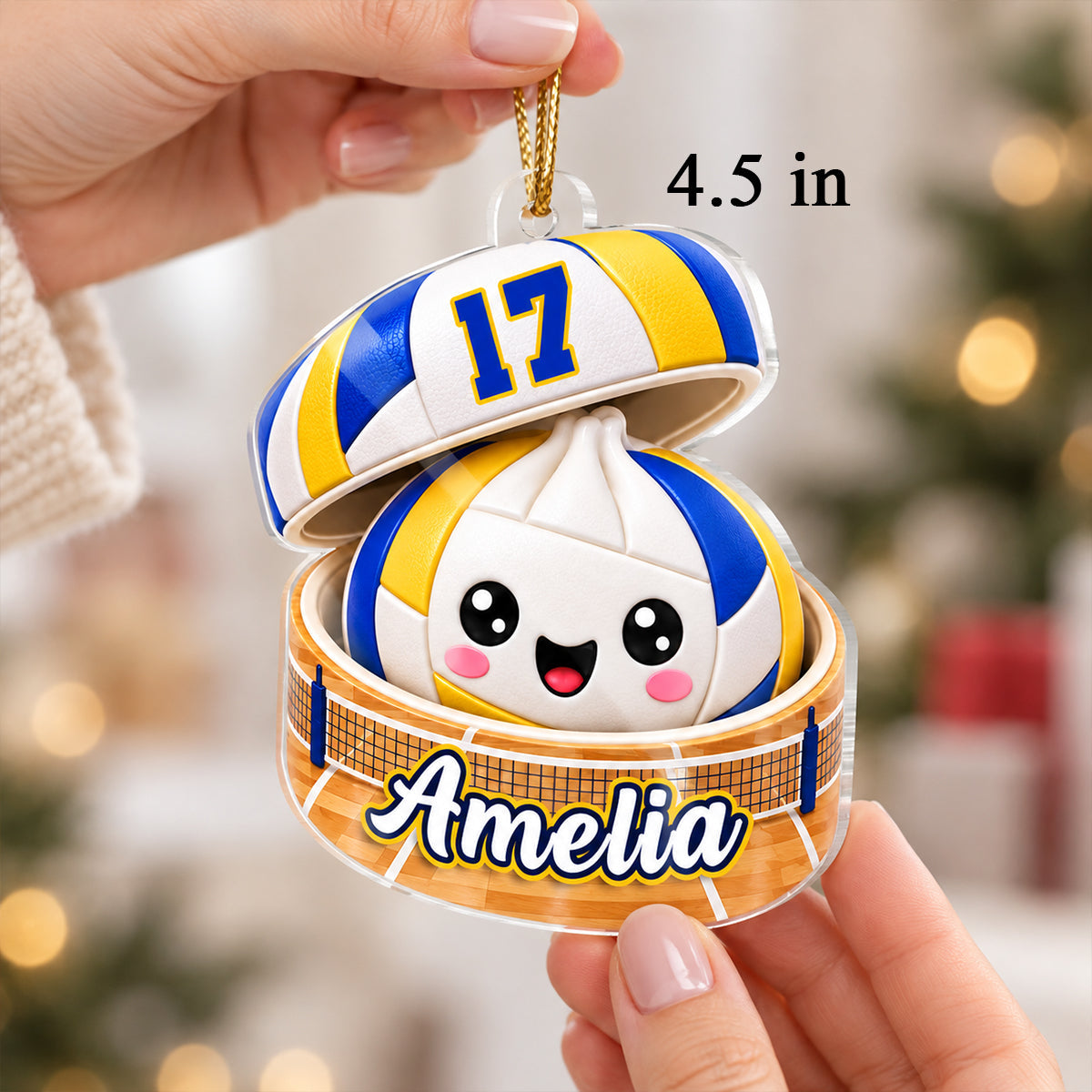 Personalized Acrylic Ornament, Cheerful Volleyball Dumpling Hanging on a Lit Tree, Creative Gift for Daughter or Son