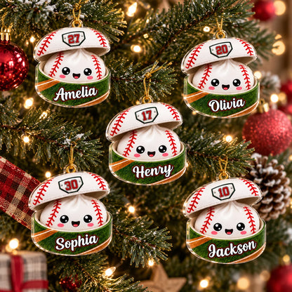 Acrylic Ornament, Smiling Baseball Dumpling on a Lit Christmas Tree, Personalized Creative Gift for Kids and Grandkids