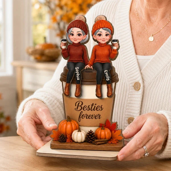 Custom 2-Layer Wooden Plaque, Cozy Fall Coffee Friendship, Creative Gift for Friend