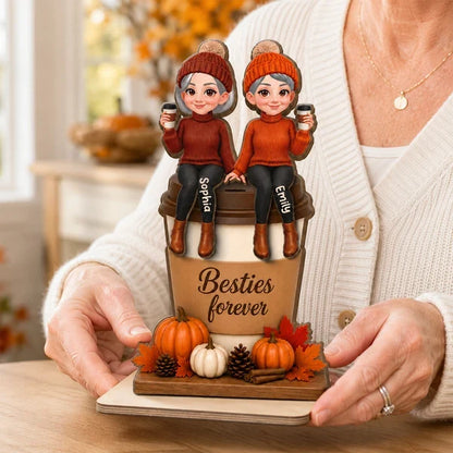 Custom 2-Layer Wooden Plaque, Cozy Fall Coffee Friendship, Creative Gift for Friend