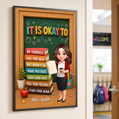 Personalized Canvas with Colorful Teacher Illustration, Classroom Calm Corner Unique Gift