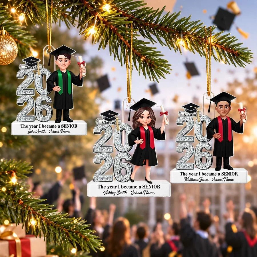 2-Layer Wooden Plaque, Personalized Class of Keepsake with Graduate in Cap and Gown, Unique Graduation Gift