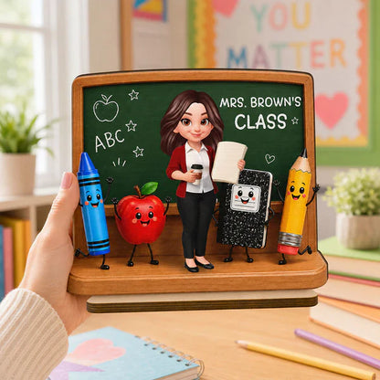 Personalized 2-Layer Wooden Plaque With Teacher Chalkboard Art, Unique Creative Gift For Teacher