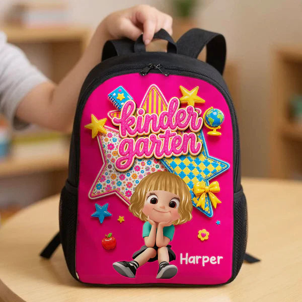 Personalized Kids School Backpack, Cute Cartoon Girl Grade Design, Unique Creative Gift For Daughter
