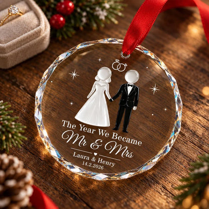 The Year We Became Mr & Mrs Personalized Crystal Ornament, Romantic Keepsake and Creative Couple Gift