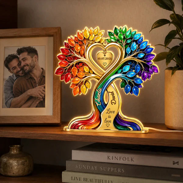 Personalized Acrylic Light Box, Rainbow Heart Tree, Unique Gift for LGBTQ Couple
