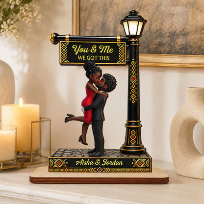 Personalized 2-Layer Wooden Plaque with Black & Gold Couple Embrace, Unique Gift for Couple