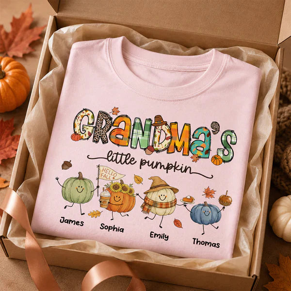 Personalized Classic Tee, Grandma's Little Pumpkin Fall Doodle Shirt, Unique Gift for Grandma