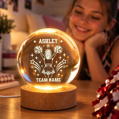 Personalized Globe Lamp with Cheerleader Raising Pom-Poms and Stars, Creative Gift for Daughter
