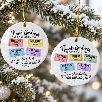 Personalized Ceramic Ornament with Colorful Office Tickets, Hanging Christmas Tree Decor, Unique Coworker Gift