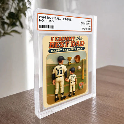 Rectangle Acrylic Block Plaque for Dad, Unique Custom Baseball Card Style Gift with Holding Hands Family Moment