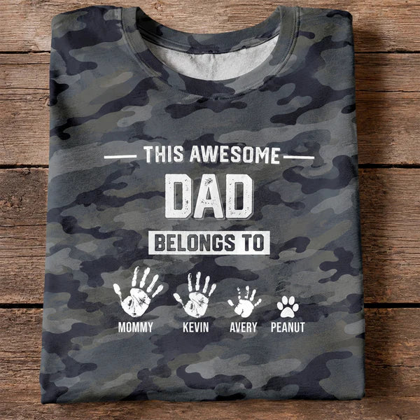 Personalized Printed Classic Tee, Camo Dad Hands & Paws, Unique Creative Gift For Dad