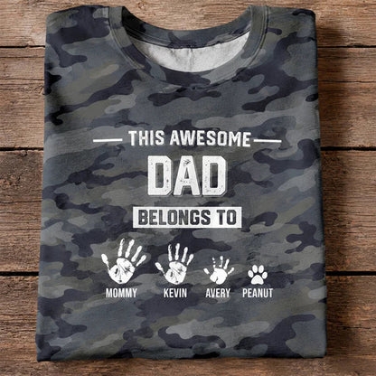 Personalized Printed Classic Tee, Camo Dad Hands & Paws, Unique Creative Gift For Dad