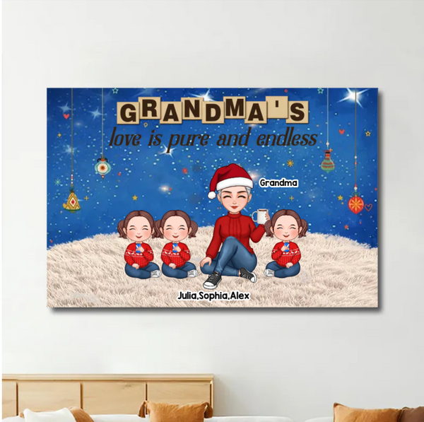 Grandma & Grandkid Sitting On Heart Pattern Moon - Personalized Ornament and Plaque