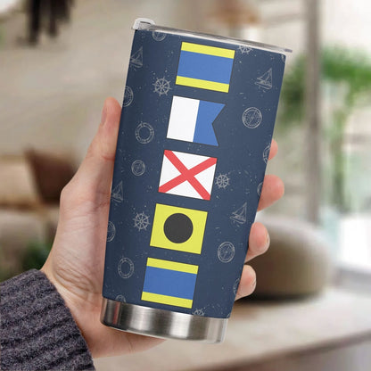 Navy Nautical Signal Flag Insulated Travel Tumbler, Personalized for a One of a Kind Gift - Sleek Travel Friendly Cup