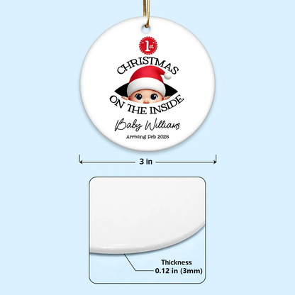 Personalized Christmas Ceramic Ornament for Expecting Parents, Baby Peeking Design, Unique Holiday Keepsake Gift