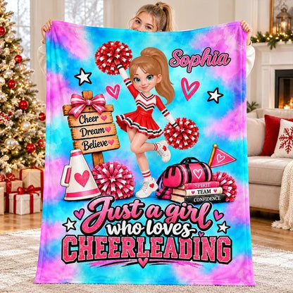 Cheerleading Fleece Blanket with Posing Cheerleader, Personalized Encouraging Creative Gift for Granddaughter