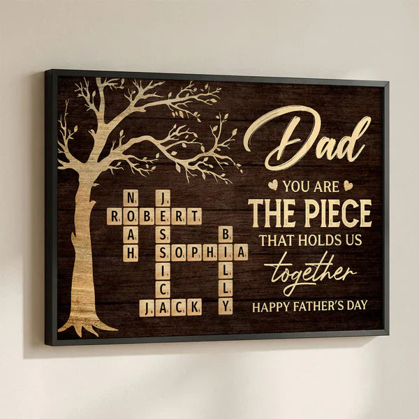 Personalized Dad Poster, Rustic Tree of Life Crossword Art, Unique Father's Day Gift for Dad