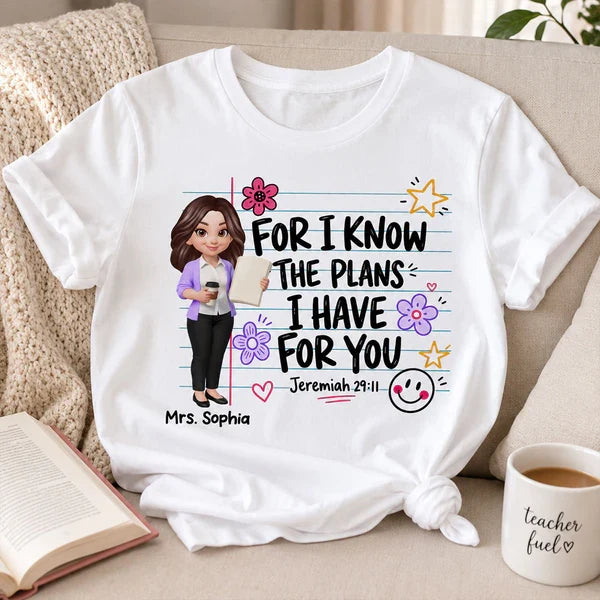 Classic Tee With Teacher Illustration & Jeremiah Verse, Creative Gift For Classroom Encouragement