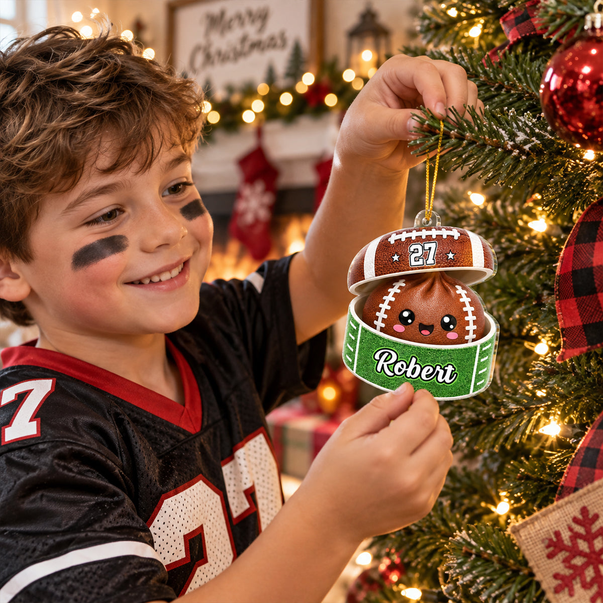 Personalized Acrylic Ornament, Cute Football Dumpling Popping Up on a Christmas Tree, Creative Gift for Kids
