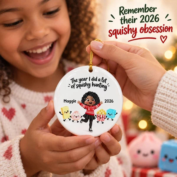 Personalized Ceramic Ornament, Cheering Girl with Cute Squishy Characters, Unique Christmas Gift for Kids
