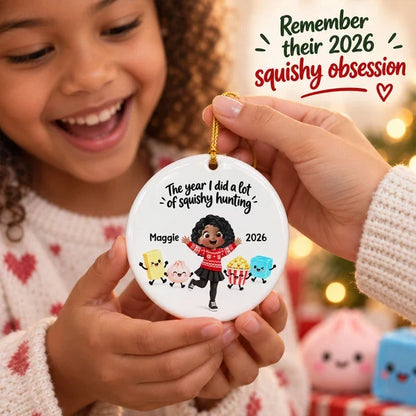 Personalized Ceramic Ornament, Cheering Girl with Cute Squishy Characters, Unique Christmas Gift for Kids