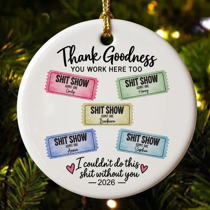 Personalized Ceramic Ornament, Pastel Ticket Design, Unique Christmas Gift for Coworkers