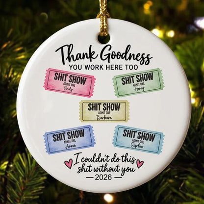 Personalized Ceramic Ornament, Pastel Ticket Design, Unique Christmas Gift for Coworkers