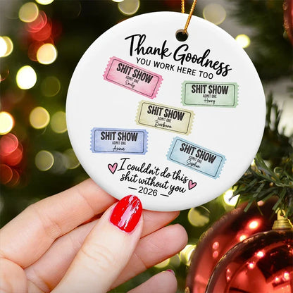 Personalized Ceramic Ornament, Pastel Ticket Design, Unique Christmas Gift for Coworkers