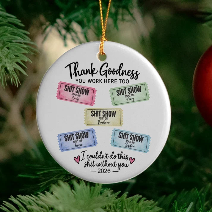 Personalized Ceramic Ornament, Pastel Ticket Design, Unique Christmas Gift for Coworkers