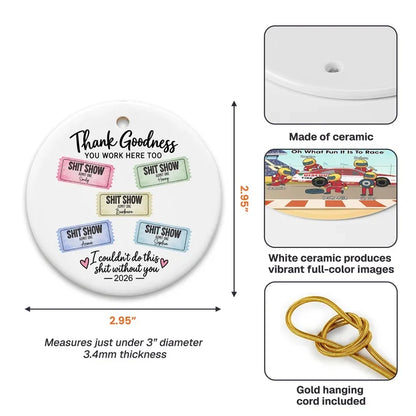 Personalized Ceramic Ornament, Pastel Ticket Design, Unique Christmas Gift for Coworkers