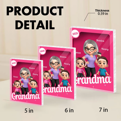 Rectangle Acrylic Block Plaque for Grandma, Custom Cartoon Design, Smooth Texture, Clear and Heartwarming Gift