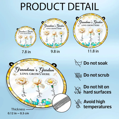 Personalized Acrylic Suncatcher Ornament – Grandma’s Garden “Love Grows Here”, thoughtful gift-ready keepsake for Grandma