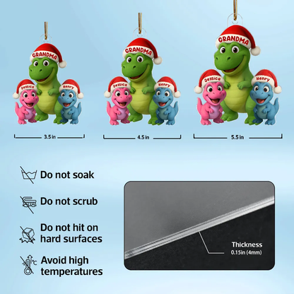 Christmas Grandma & Grandkids Dinosaur Acrylic Ornament – Adorable Family Keepsake, Perfect Gift for Grandparents