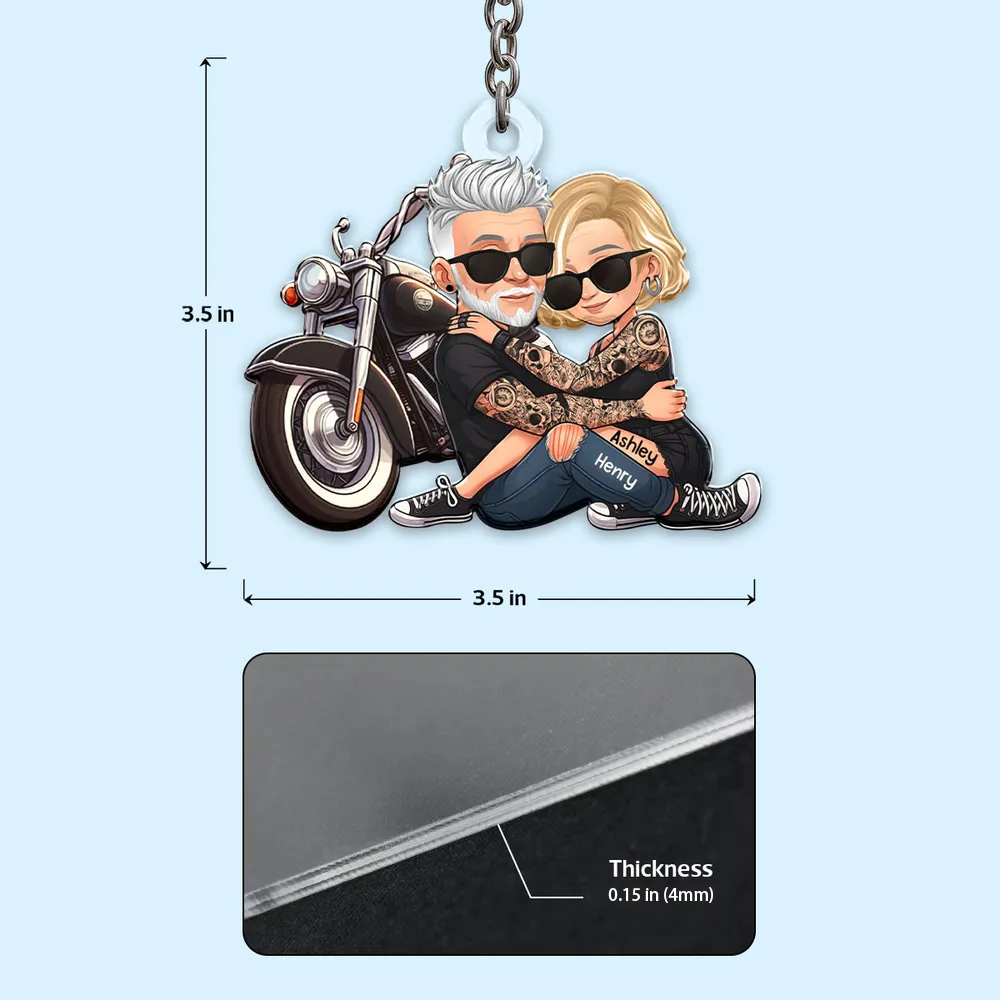 Acrylic Keychain with Couple and Motorcycle Design, High Clarity, Romantic Gift for Couples