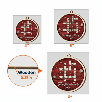 Family 2-Layer Wooden Ornament – Personalized Crossword Puzzle Design, Clear and Collectible Holiday Gift